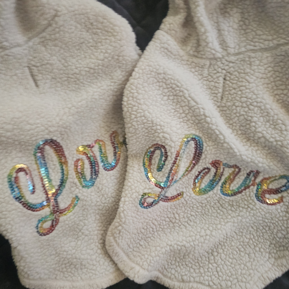 Pet .Cozy Sherpa🥉🥇🥈 Hoodie with Rainbow Love Embroidery